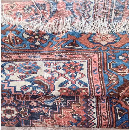 191 - Vintage Hamadan Rug With Central Medallion. Red Blue and Cream colours. Measures 190cm long and 130c... 