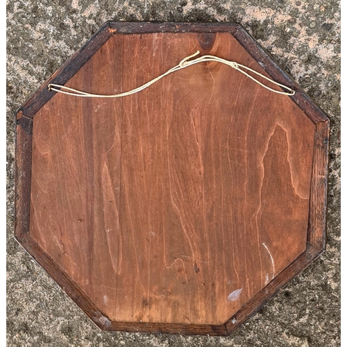 197 - Vintage Octagonal Oak Framed Bevelled Mirror. Measures 42cm diameter. Shipping is available. Please ... 