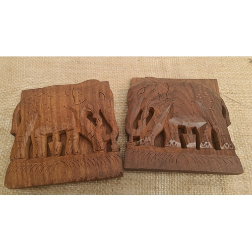 211 - Vintage Teak Wood Hand Carved Bookends Indian Elephants. Each measures 12cm wide. Shipping is availa... 