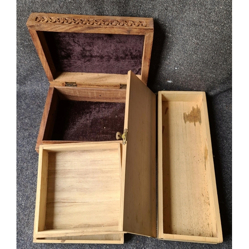 241 - Vintage Boxes. Includes Cigar Box. The carved box measures 18cm by 13cm. Shipping is available. Plea... 