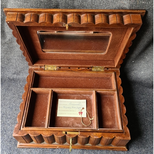 243 - Vintage Rosewood Jewellery Box. Inset With Elephants in Bone and Brass Filigree Decoration. Measures... 