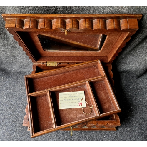 243 - Vintage Rosewood Jewellery Box. Inset With Elephants in Bone and Brass Filigree Decoration. Measures... 