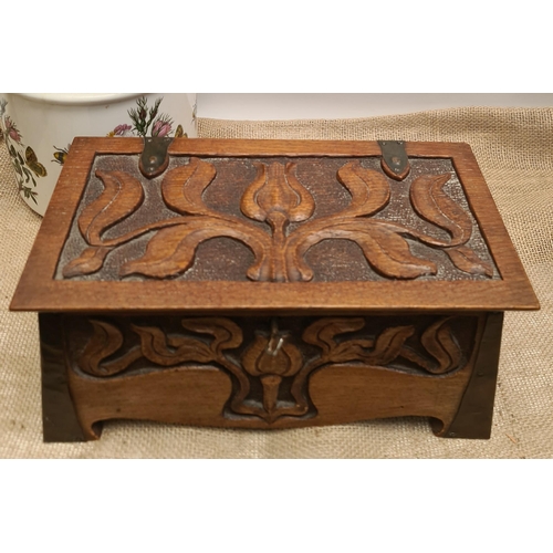 244 - Antique Art Nouveau Box Dated 1907. Hand Made Hand Carved. Measures 33cm by 15cm by 15cm. Shipping i... 