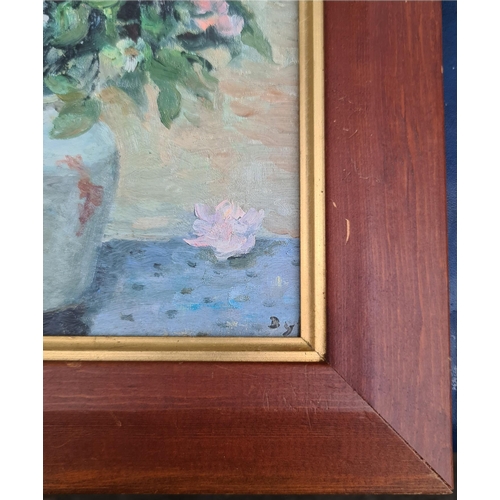 249 - Art Framed Painting Still Life Flowers in Vase. Oil on Canvas. Measures 35cm by 30cm. Signed BY lowe... 