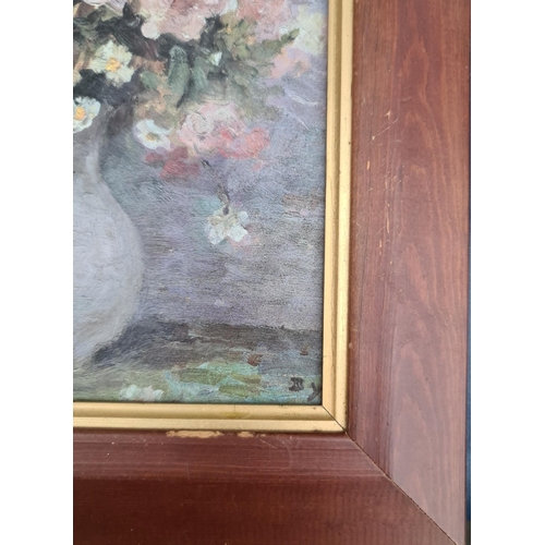 250 - Art Framed Painting Still Life Flowers in Vase. Oil on Canvas. Measures 35cm by 30cm. Signed BY lowe... 