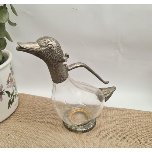 308 - Vintage The Duck Head Decanter From Le Potier D�Etain. Hand Crafted From Pewter and Glass. Made in F... 