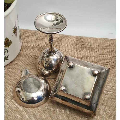 313 - Silver Plated Tea Caddy or Tobacco Holder a Quaich style Bowl Marked Bruford Eastbourne and a Falsta... 