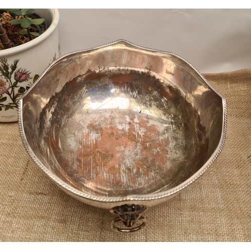 321 - Vintage Silver Plated Bowl With Lion Head Handles Either Side. Measures 28cm wide by 17cm tall. Ship... 