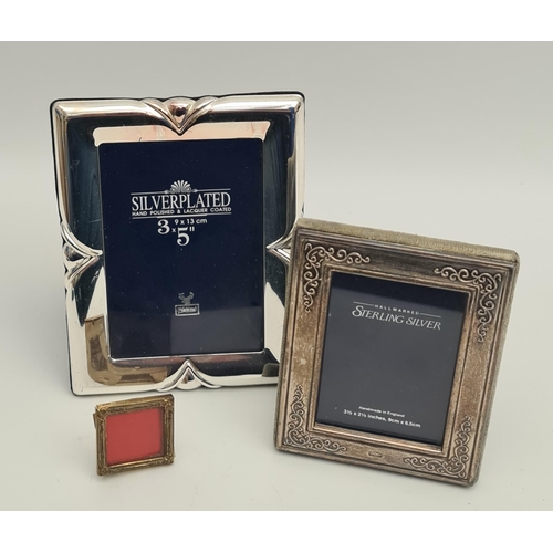 338 - Sterling Silver Glazed Picture Frame Plus a Glazed Silver Plated Picture Frame and a Glazed Made in ... 