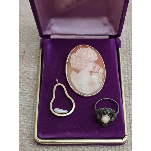 52 - Jewellery Parcel of 9ct Gold and 935 Silver Jewellery. Includes Pendant With Pearl, Cameo and Ring T... 