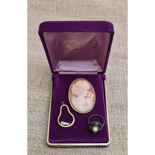 52 - Jewellery Parcel of 9ct Gold and 935 Silver Jewellery. Includes Pendant With Pearl, Cameo and Ring T... 