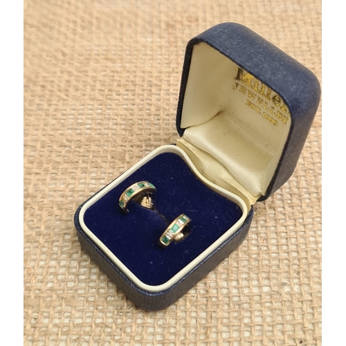 72 - 9ct Gold Diamond and Emerald Earrings in Box. Hallmarked London. Shipping is available. Please ask f... 