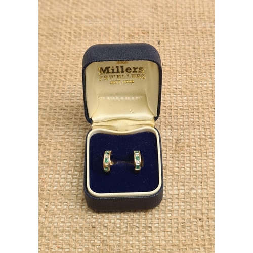 72 - 9ct Gold Diamond and Emerald Earrings in Box. Hallmarked London. Shipping is available. Please ask f... 