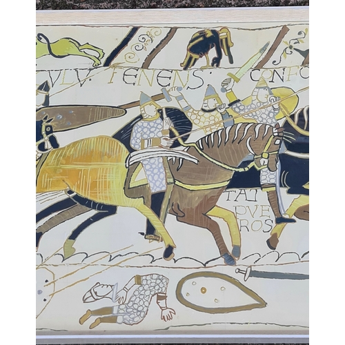 267 - Vintage Art Framed and Glazed Amateur Mixed Media on Board Painting of The Bayeux Tapestry. Painted ... 