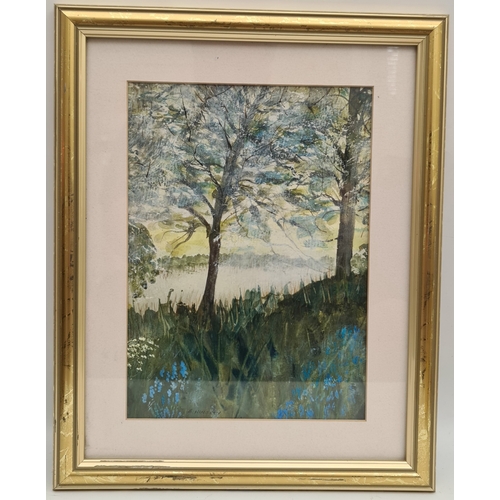 276 - Vintage Art Watercolour Painting Woodland Scene Signed Lower Right B Hinsley Measures 24 inches by 1... 