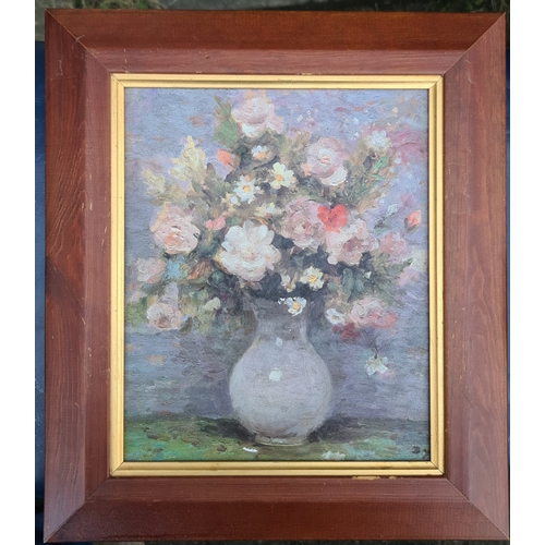 280 - Art Framed Painting Still Life Flowers in Vase. Oil on Canvas. Measures 35cm by 30cm. Signed BY lowe... 