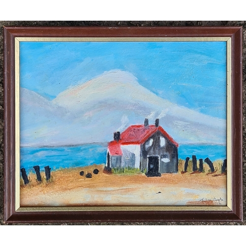 290 - Art Painting Oil on Board Framed Subject House by Beach Scene. Signed Lower Right.  Measures 28cm by... 