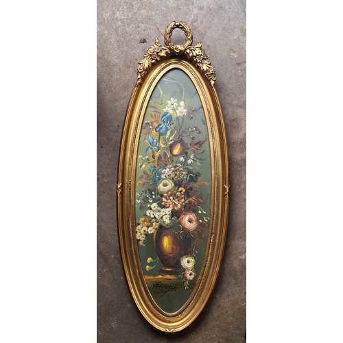 293 - Vintage Oval Framed and Glazed Oil on Copper Painting Flowers in Vase. Signed at the base. Measures ... 