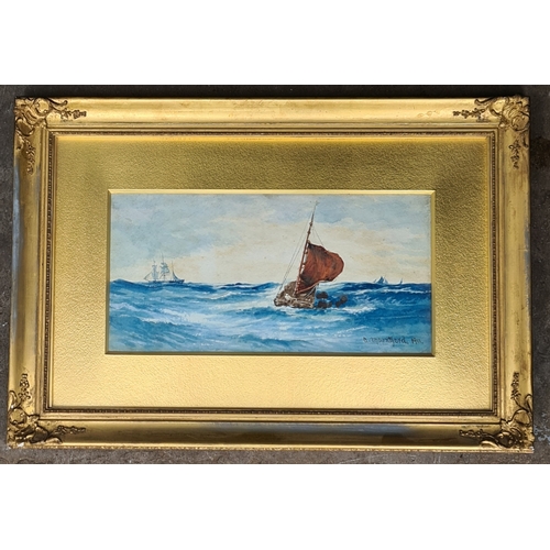 294 - Antique Art Framed Watercolour Painting on Board Nautical Scene. Signed and Dated Lower Right A Moun... 