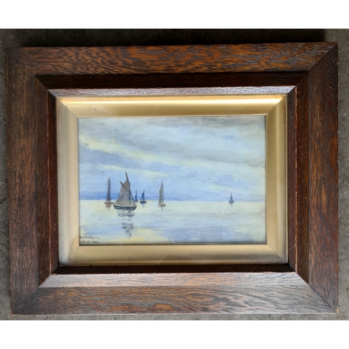 295 - Framed Watercolour Painting Coastal and Sailing Boats Signed H Matthews August 1910. Measures 37cm b... 