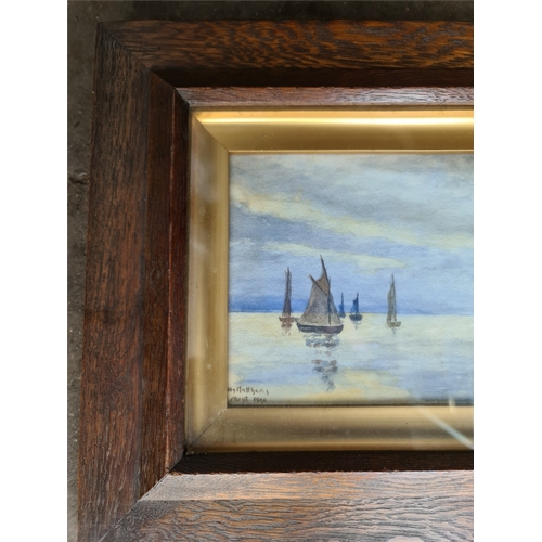 295 - Framed Watercolour Painting Coastal and Sailing Boats Signed H Matthews August 1910. Measures 37cm b... 