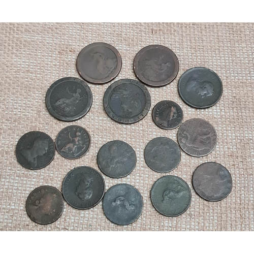 301 - Collectable Coins British George II and George III Pennies, Half Pennies and Farthings. Includes Car... 