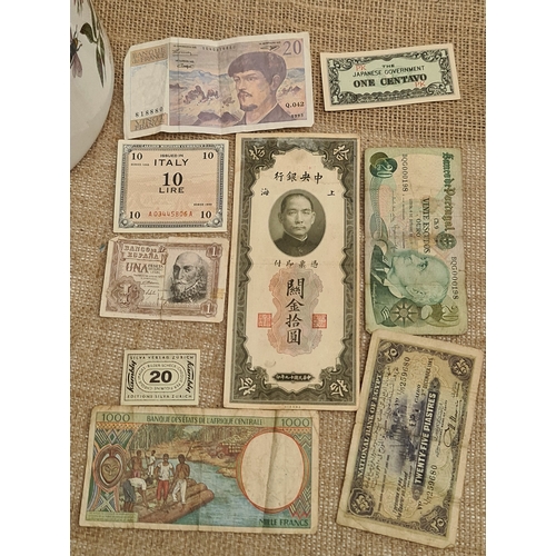 308 - Collectable Banknotes 8 In Total. Includes WWII Occupation Currency. The Bank Notes Are from Central... 