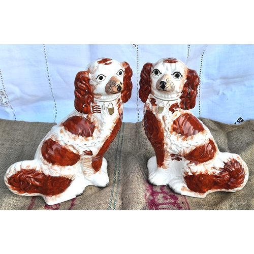 475 - Antique Pair of Staffordshire Flat Backed Dogs. They each measure 32cm tall by 30cm wide.  Shipping ... 