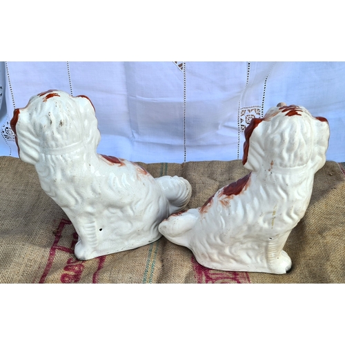 475 - Antique Pair of Staffordshire Flat Backed Dogs. They each measure 32cm tall by 30cm wide.  Shipping ... 