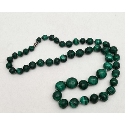 66 - Vintage Malachite Graduated Necklace and Carnelian Necklace With Sterling Silver Clasp. Each are 24 ... 