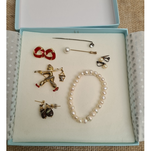 75 - Vintage Eternal Pearl Bracelet plus Vintage Brooch Stick Pins and Earrings. Shipping is available. P... 