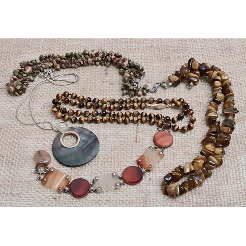 91 - Vintage Parcel of Necklaces and Bracelet. Includes Tiger Eye, Polished Stone and Cats Teeth Stone Ne... 