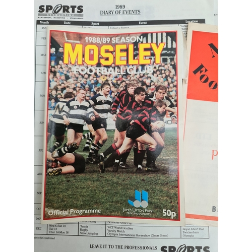 93 - Parcel of Collectable Mosley Rugby Club Programmes. Includes Mosley v Leicester 1972, 1987 and 1989 ... 