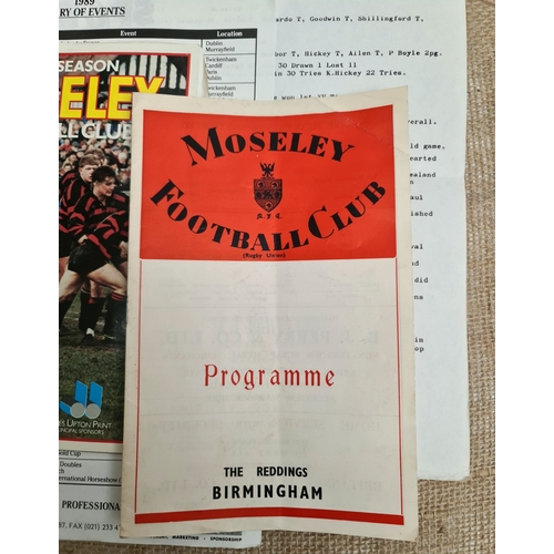 93 - Parcel of Collectable Mosley Rugby Club Programmes. Includes Mosley v Leicester 1972, 1987 and 1989 ... 