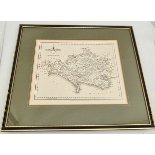 99 - Antique Framed Engrave Printed and Coloured Map of Dorsetshire by J Carey Engraver. Believed to be f... 