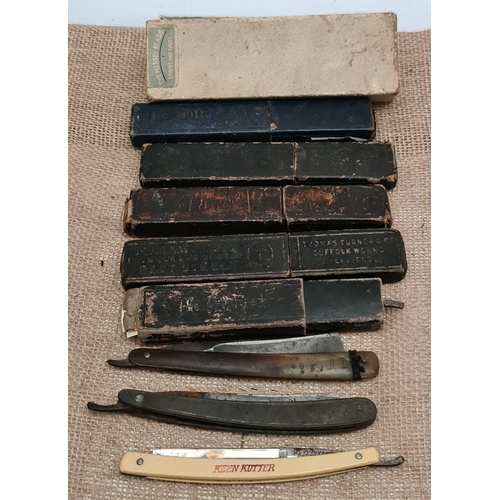 Parcel of Antique and Vintage Cut Throat Razors Includes Gotta and Keen ...