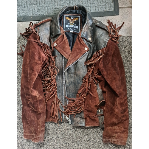 1 - Vintage Brown Suede Leather Bikers Jacket With Tassels Size Medium. Shipping is available. Please as... 