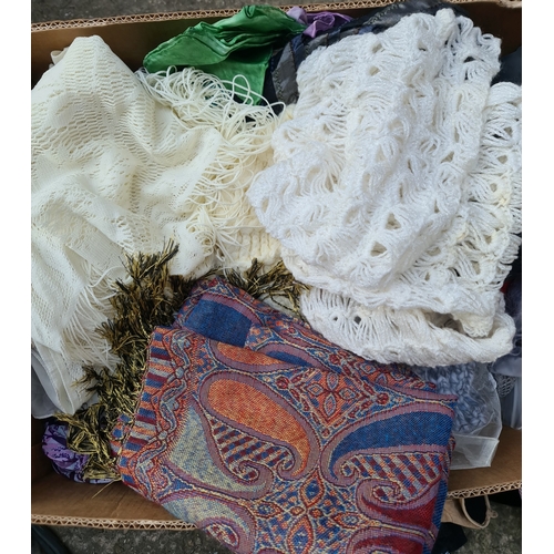 17 - Vintage Clothing Banana Box Full. Includes Gloves Scarves etc. Shipping is available. Please ask for... 