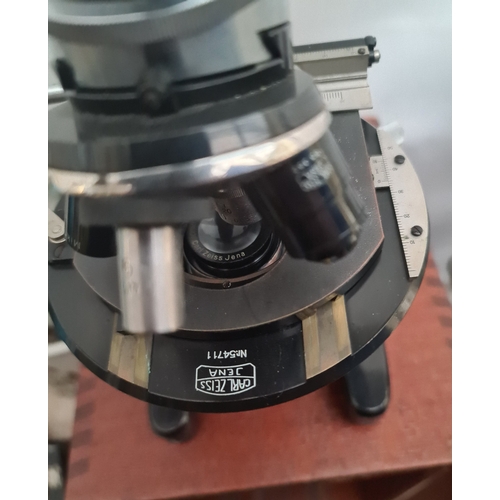 18 - Vintage 1950's Carl Zeiss Jena Microscope in Original Case Plus Various Lenses. Shipping is availabl... 