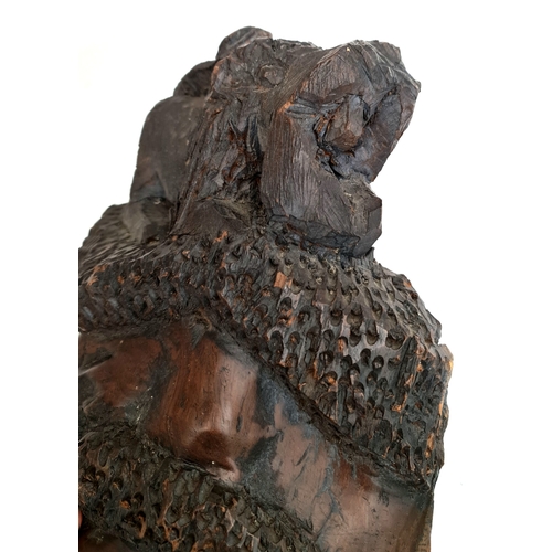 22 - Antiques African Sculptured Agaba Grotesque Face Mask 23 inches Tall. With carved baboon or other mo... 