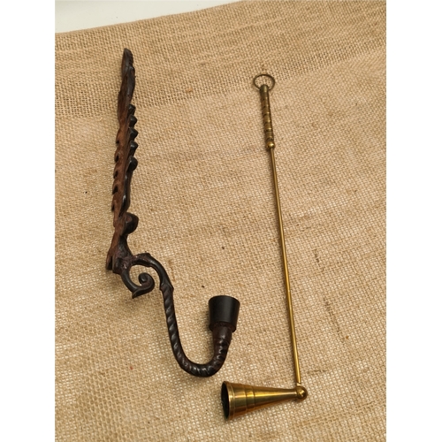 24 - Antique Brass Candle Snuffer and Vintage Wall Sconce Candle Holder. The candle snuffer measures 14 i... 