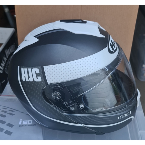 3 - HJC i90 Davan Matt Grey & White Flip Front Motorcycle Crash Helmet 58 -59cm. Boxed with Original Lab... 