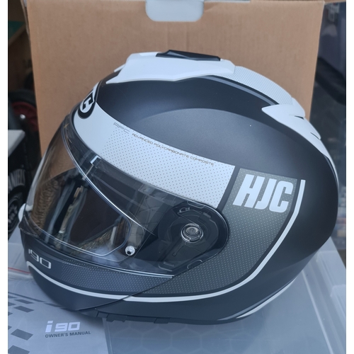 3 - HJC i90 Davan Matt Grey & White Flip Front Motorcycle Crash Helmet 58 -59cm. Boxed with Original Lab... 