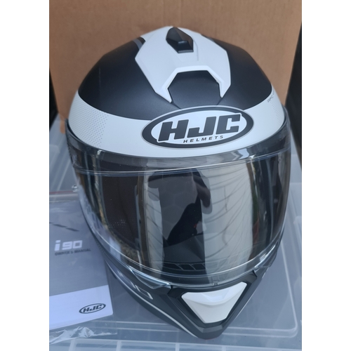 3 - HJC i90 Davan Matt Grey & White Flip Front Motorcycle Crash Helmet 58 -59cm. Boxed with Original Lab... 