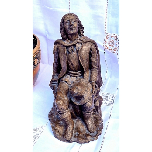 30 - Vintage Cold Cast Bronze Figure of George Fox, 'The Man Took Off His Hat To No Man' by Ruth Pavla Da... 