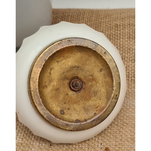 34 - Antique Cut Glass Inkwell on Ceramic Stand With Painted Leaf and Flower Design. Possibly French. Mea... 