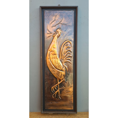 40 - Vintage Hand Wrought Copper Repousse Panel of A Cockerel. By Richard Dent Signed and Framed. Measure... 