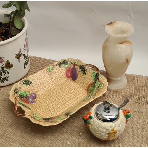 42 - Vintage Clarice Cliff Sugar Bowl Celtic Harvest Pattern An Alabaster Vase and A Shorter Ceramic Bask... 