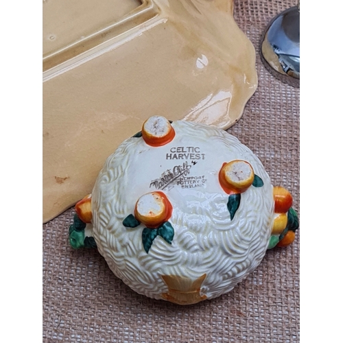 42 - Vintage Clarice Cliff Sugar Bowl Celtic Harvest Pattern An Alabaster Vase and A Shorter Ceramic Bask... 