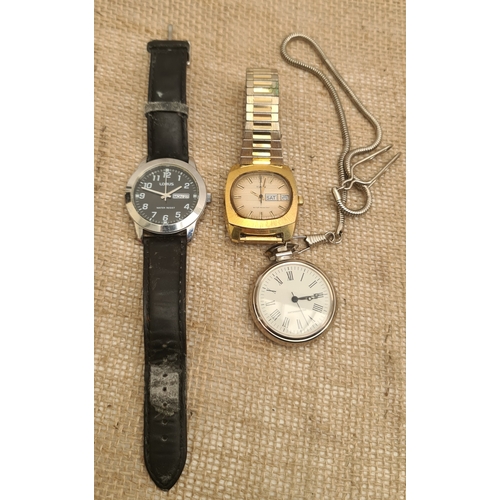 432 - Vintage Timex Marlin Day Date Wrist Watch c1970's, Plus Lorus Day Date Wrist Watch and A Pocket Watc... 